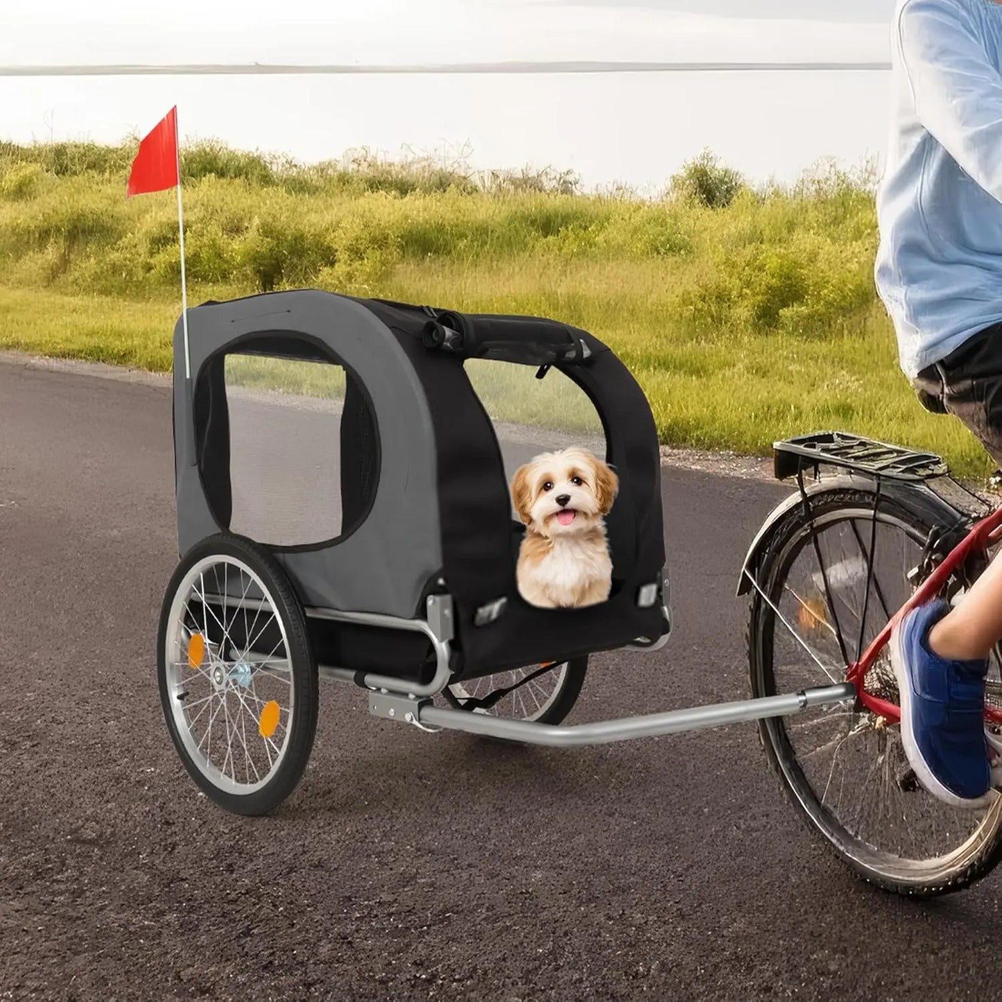 HiMISS Steel Dog Trailer With Universal Coupler Folding Water Resistant Carrier