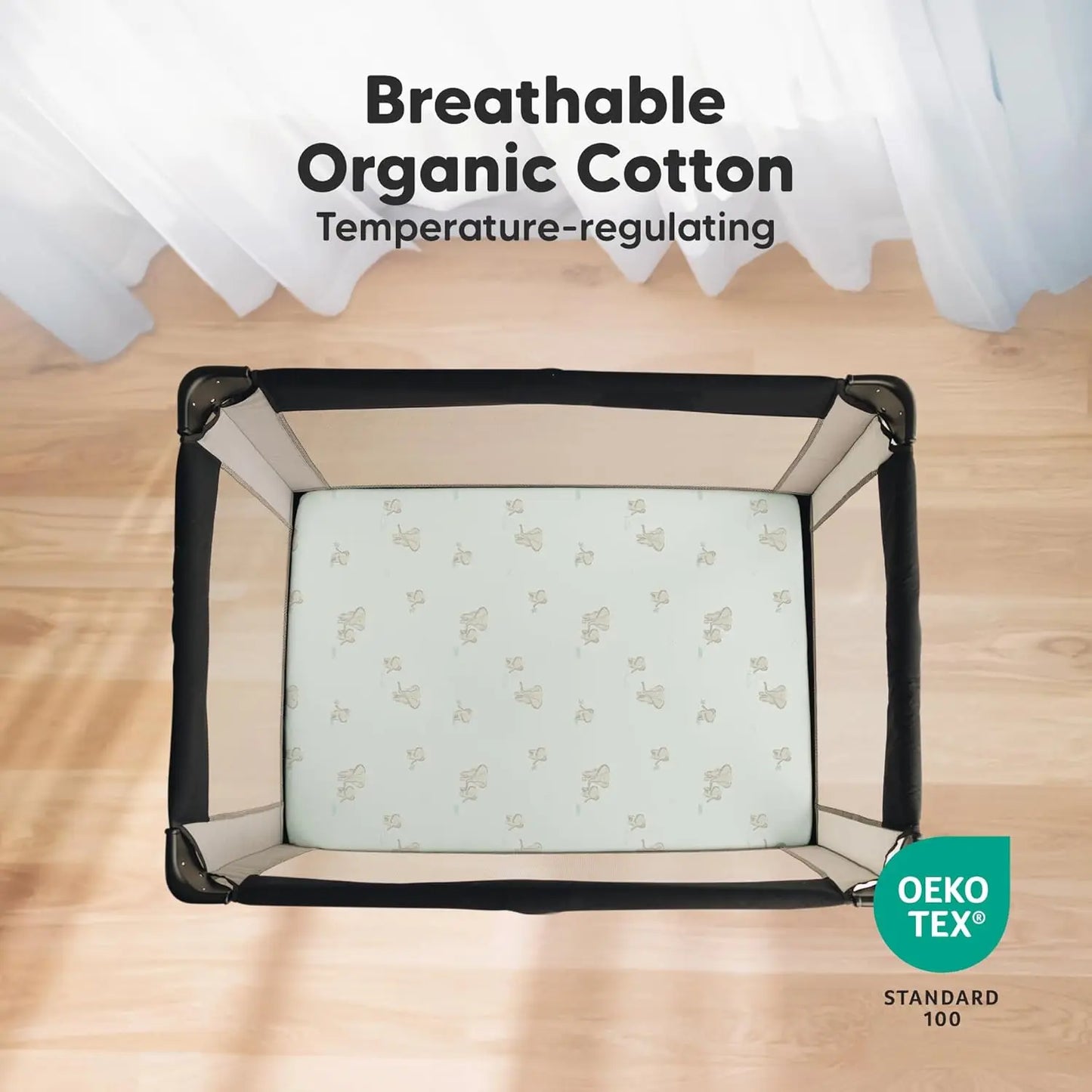 2-Pack Mini Crib Sheets Fitted - 38x26 Pack N Play Sheets for Pack and Play Mattress, Organic Cotton, Soft & Breathable Playard