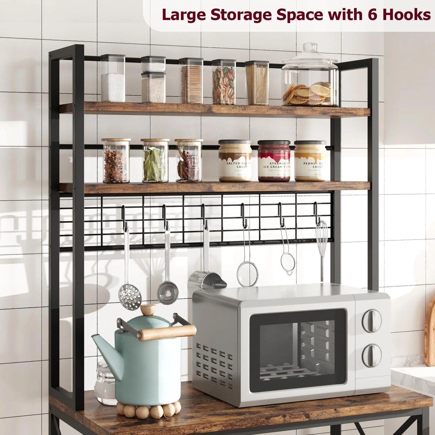 Mesh Kitchen Standing Shelf For Microwave Five Tier Design