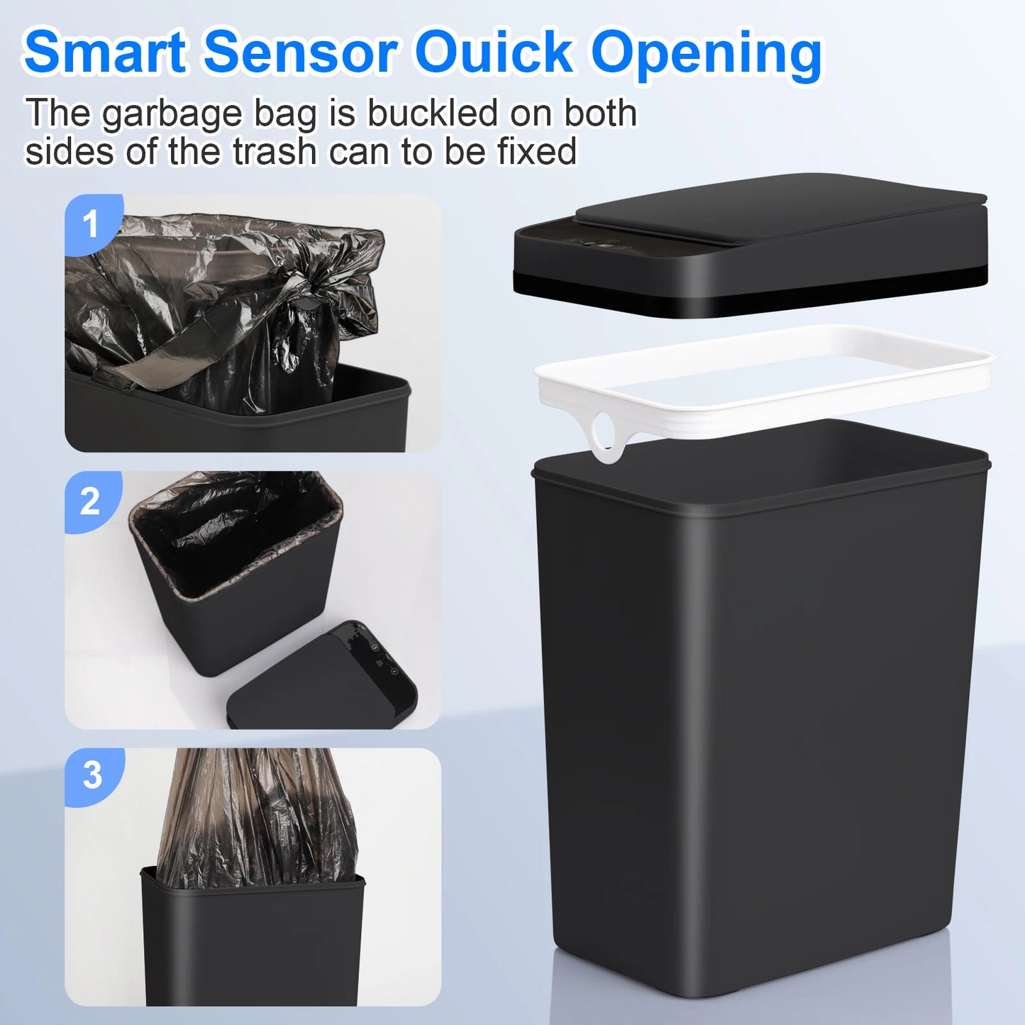 Touchless Motion Sensor Automatic Slim Bathroom Trash Can With Lid