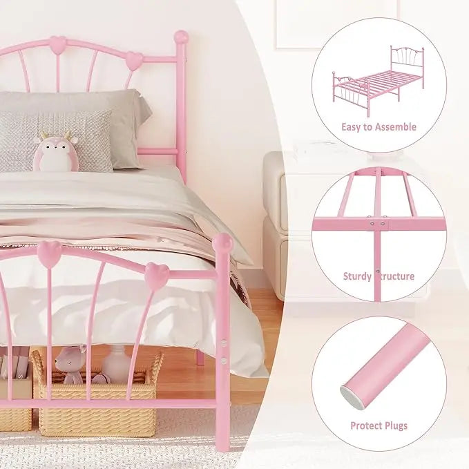 HiMISS Heart Shaped Metal Bed Frame With Headboard And Footboard