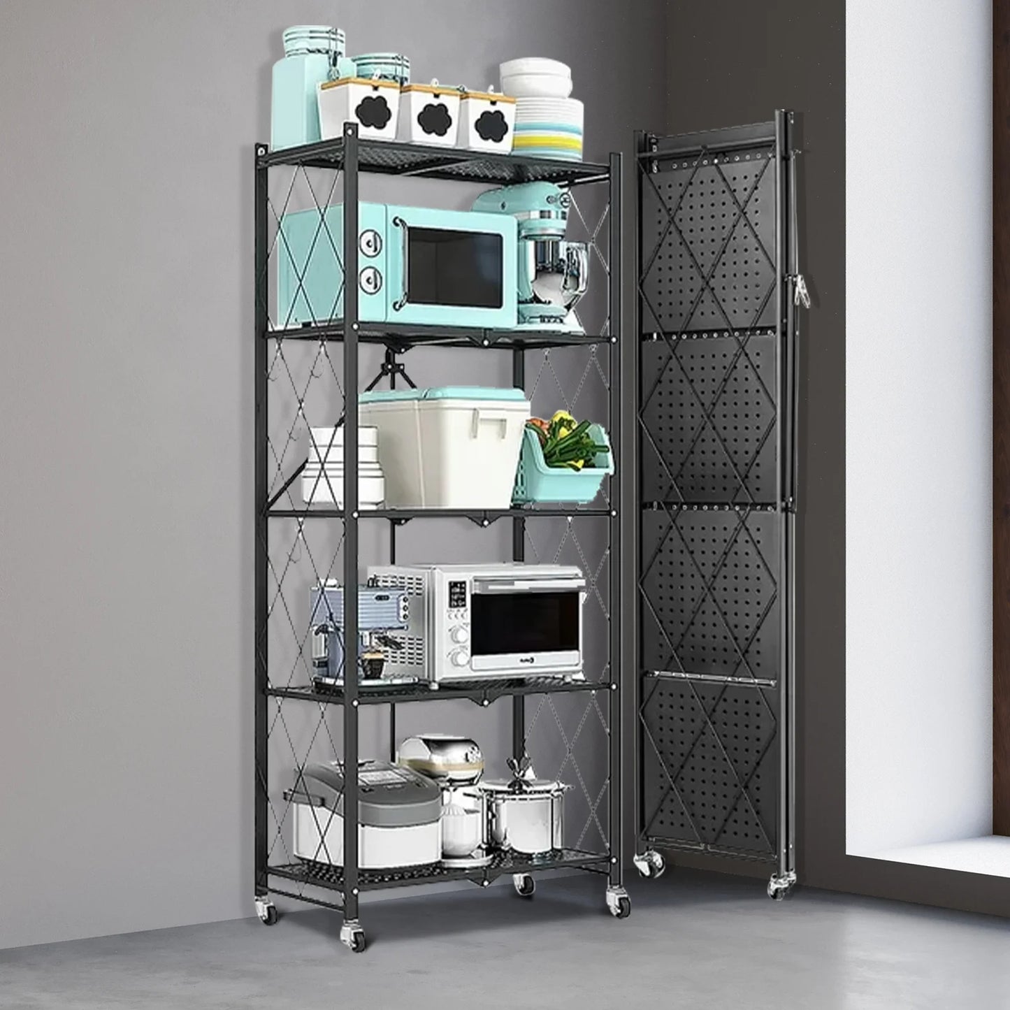 5-Tier Metal Storage Shelving With Wheels, Heavy Duty Organizer