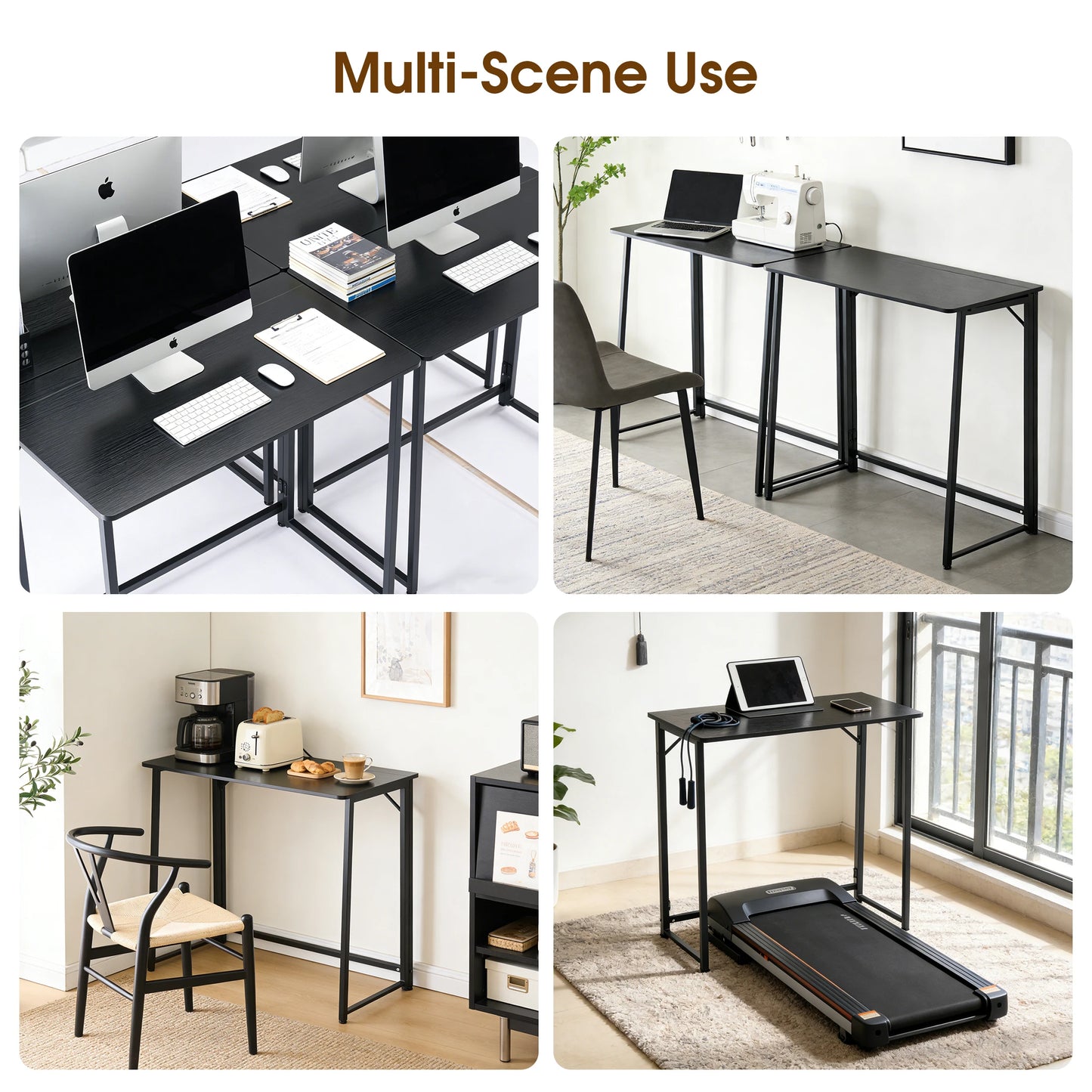 JHK Folding Office Desk With Metal Frame Easy Assembly