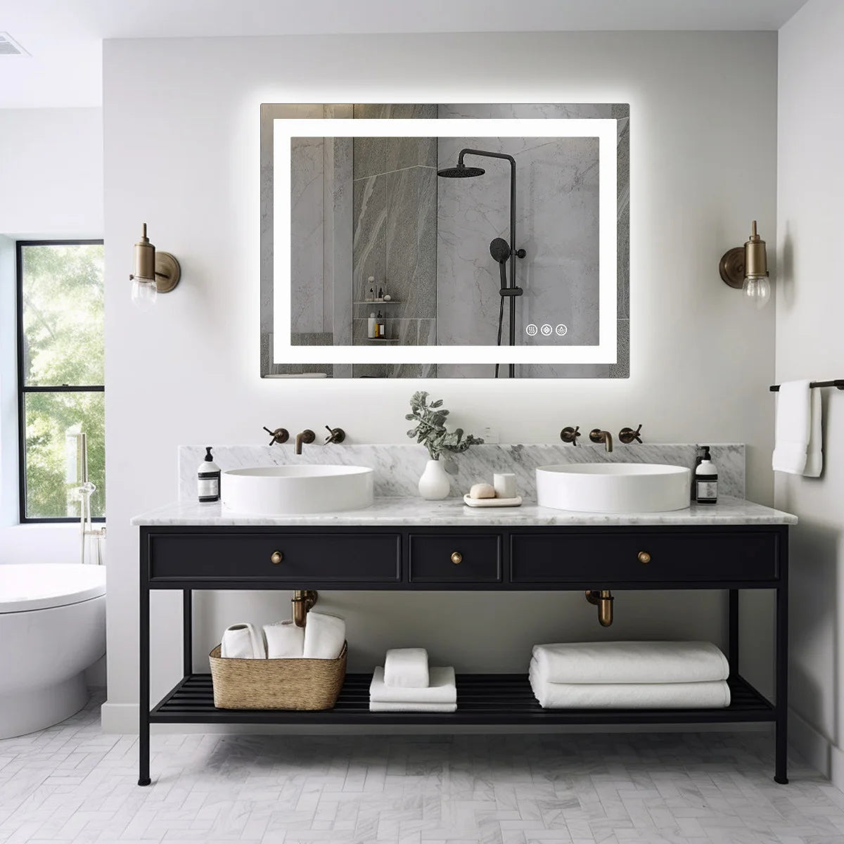 JHK LED Bathroom Vanity Mirror With Tempered Glass And Backlight