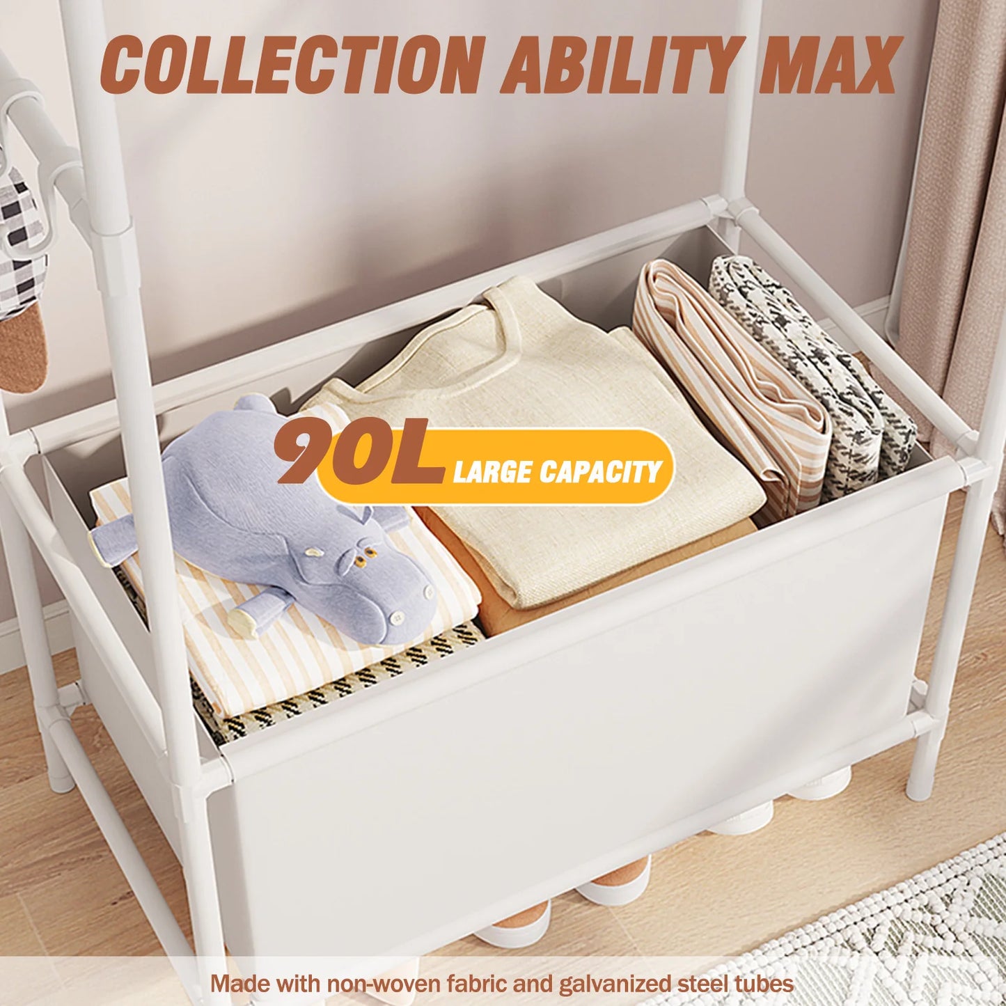 Wardrobe Heavy-Duty Portable Freestanding Closet Multipurpose Storage Rack Semi-Open with 4 Storage Drawers Curtain for Bedroom