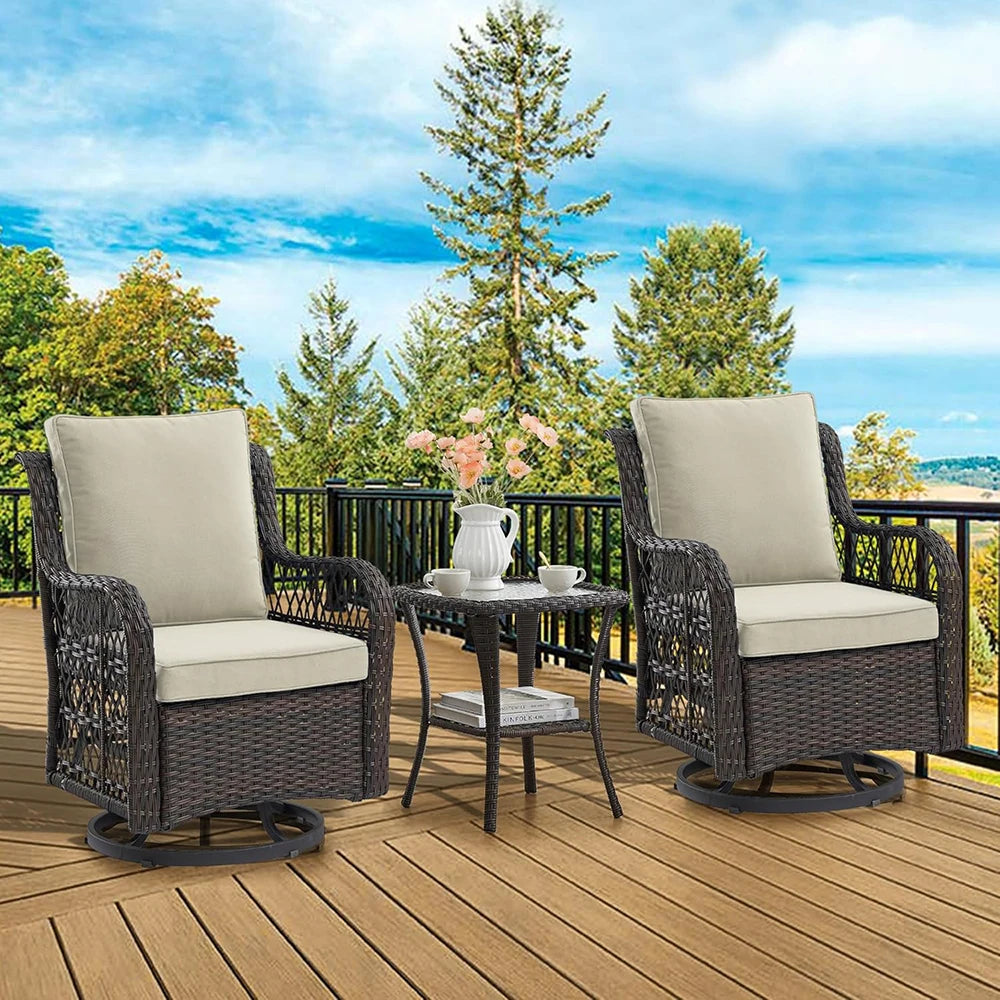 HiMISS 3-Piece Wicker Patio Set With Rocking Chairs
