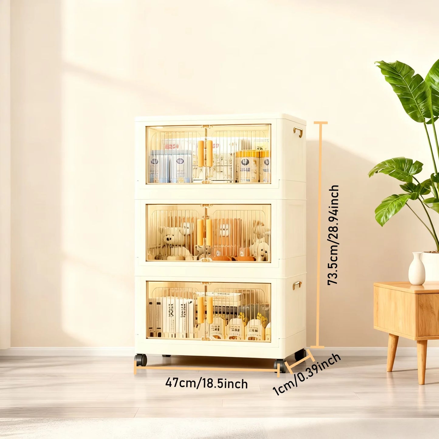 Multi Tier Foldable Plastic Stackable Storage Cabinet With Wheels