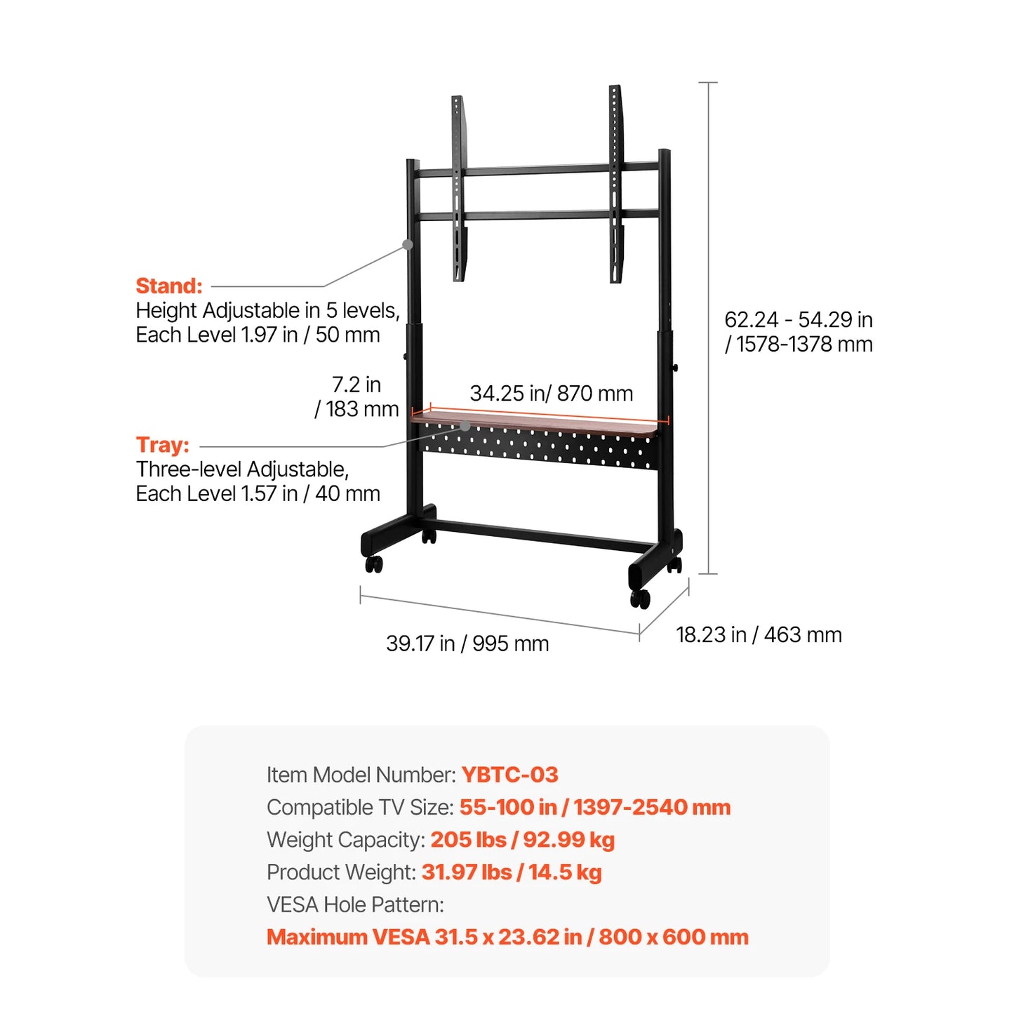 SucceBuy Rolling TV Stand With Wheels For Versatile TVs