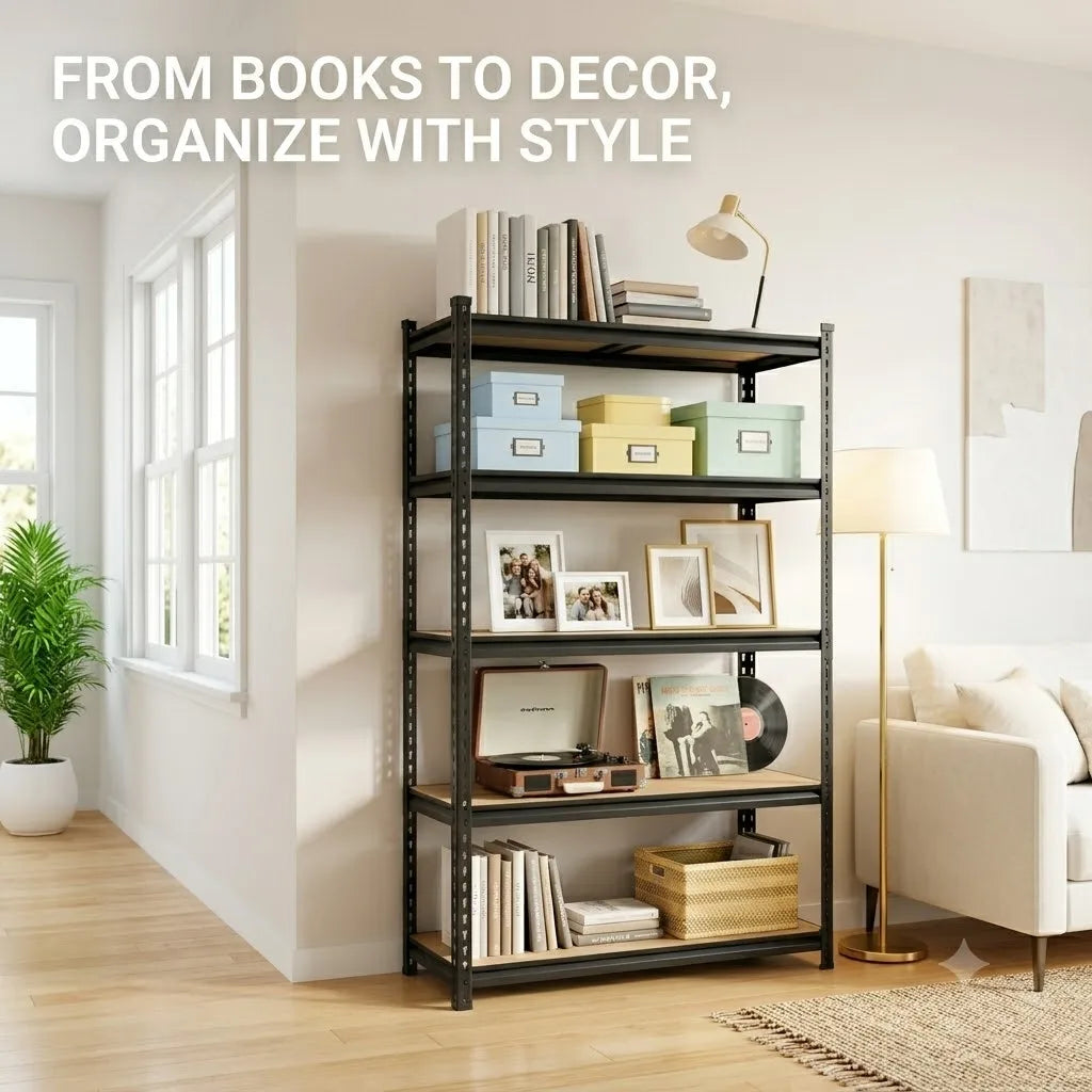 Heavy Duty 5-Tier Metal Shelving Unit With MDF Shelves