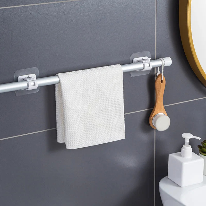 Nail Free Adjustable Curtain Rod Holders Clamp Hooks Self Adhesive