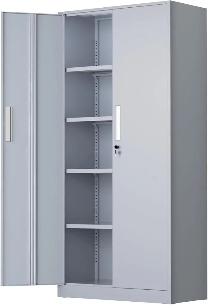 Metal Tall Storage Cabinet With Lockable Doors For Garage Organization