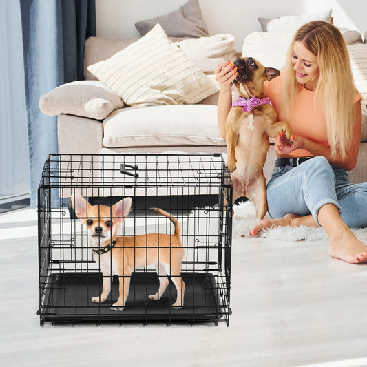 JHK Folding Metal Dog Cage With Leak Proof Tray