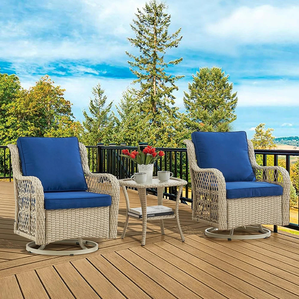 HiMISS 3-Piece Wicker Patio Set With Rocking Chairs