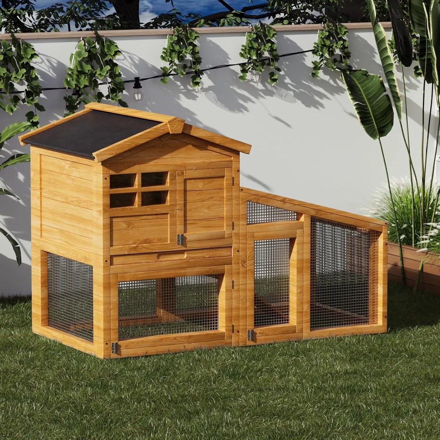 HiMISS Chicken Coop With Run And Nesting Box For Rabbit And Guinea Pigs