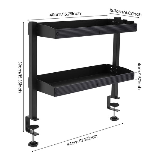 Bymaocar 2 Tier Desk Shelf Clamp On Under Desk Storage