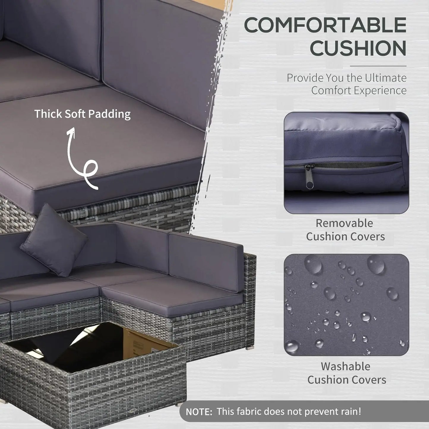 7 Piece PE Rattan Outdoor Sectional Sofa Set With Tempered Glass Table