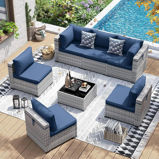 Patio Wicker Outdoor Conversation Set With Tea Table