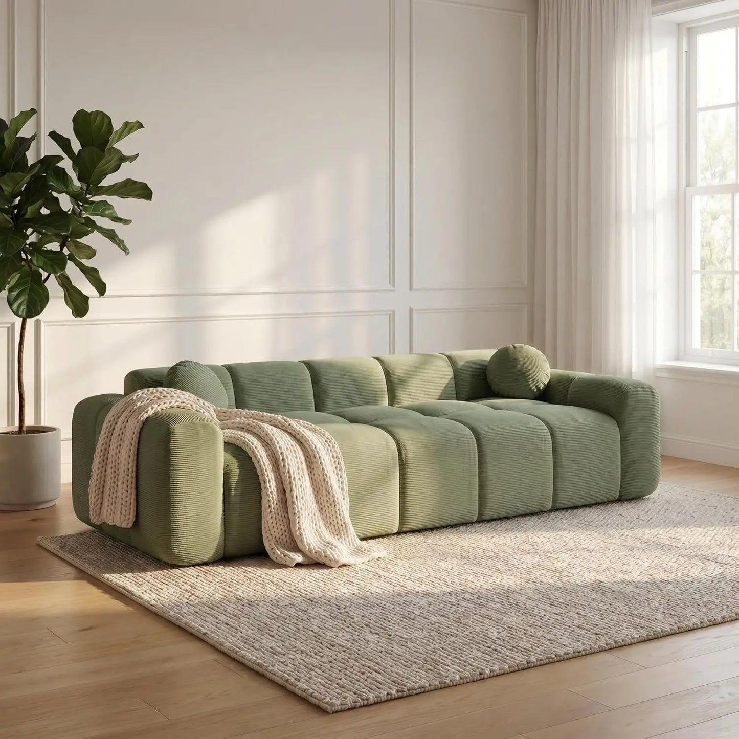 98.4" Cloud Sofa Couches, Comfy Upholstered Corduroy 3-Seater Boneless Marshmallow Couch, Modern Oversized Loveseat, Custom