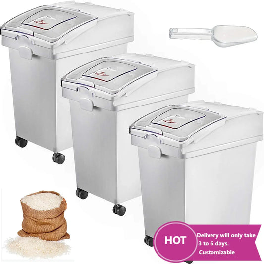 Ingredient Storage Bin With Wheels And Sliding Lid Set