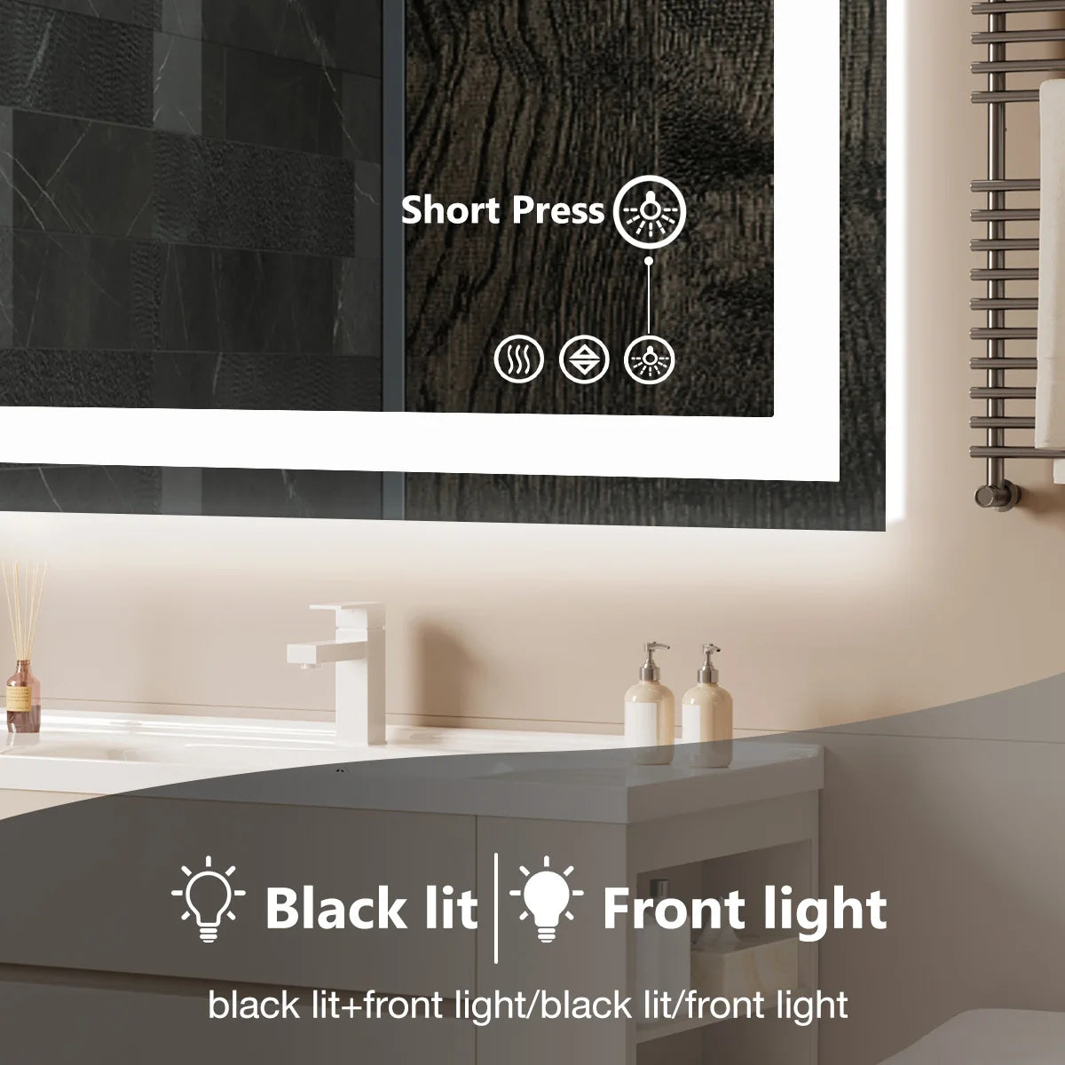 JHK LED Bathroom Vanity Mirror With Tempered Glass And Backlight