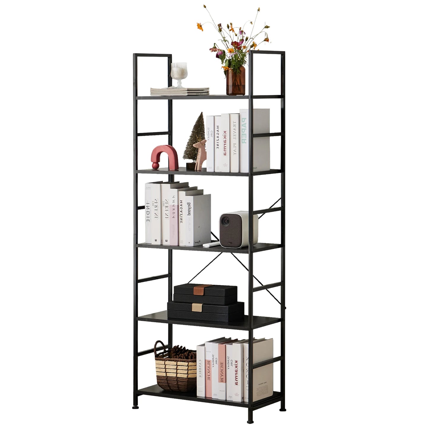 JHK Metal Bookshelf Modern Home Office Corner Storage Organizer