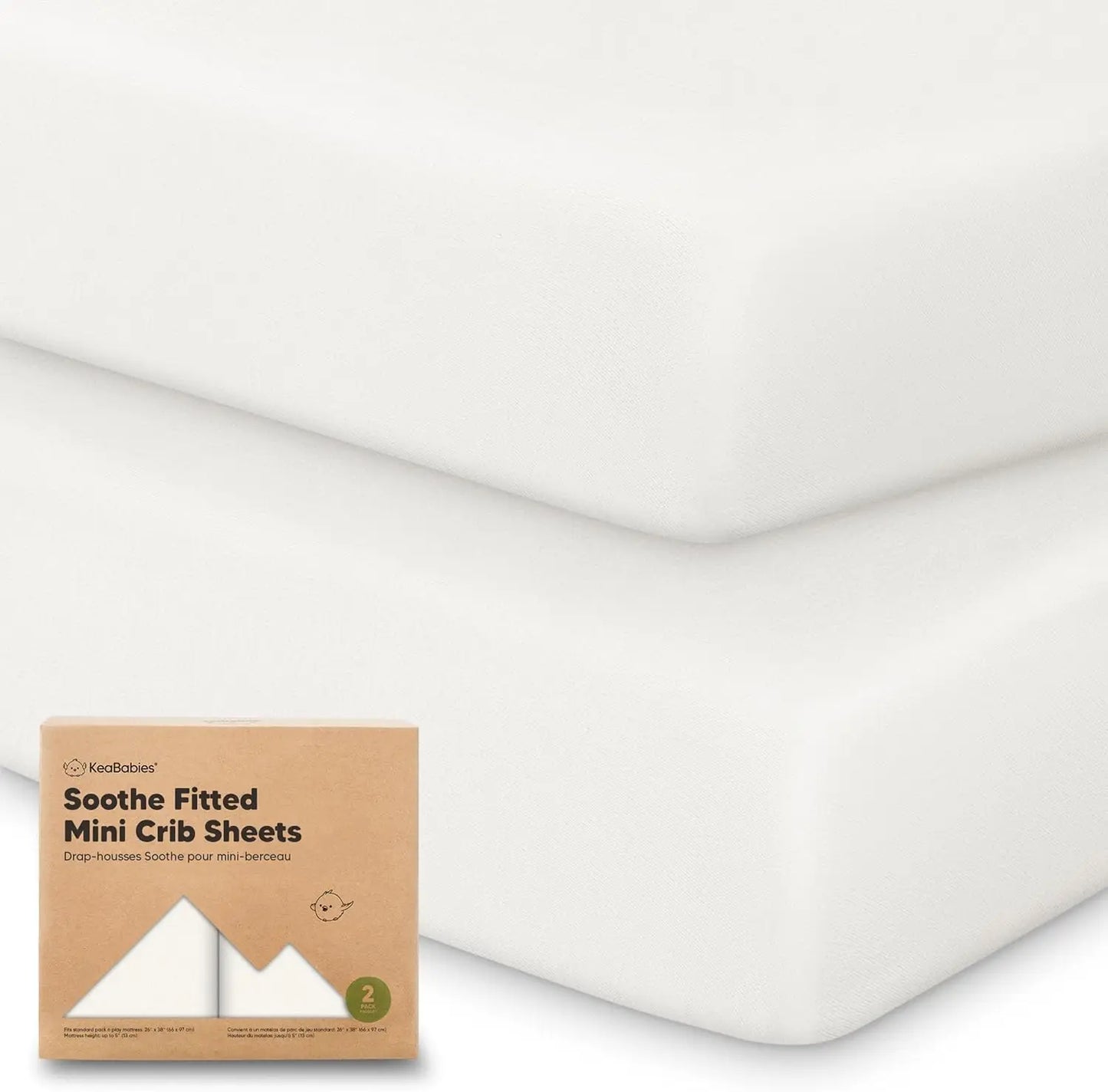2-Pack Mini Crib Sheets Fitted - 38x26 Pack N Play Sheets for Pack and Play Mattress, Organic Cotton, Soft & Breathable Playard