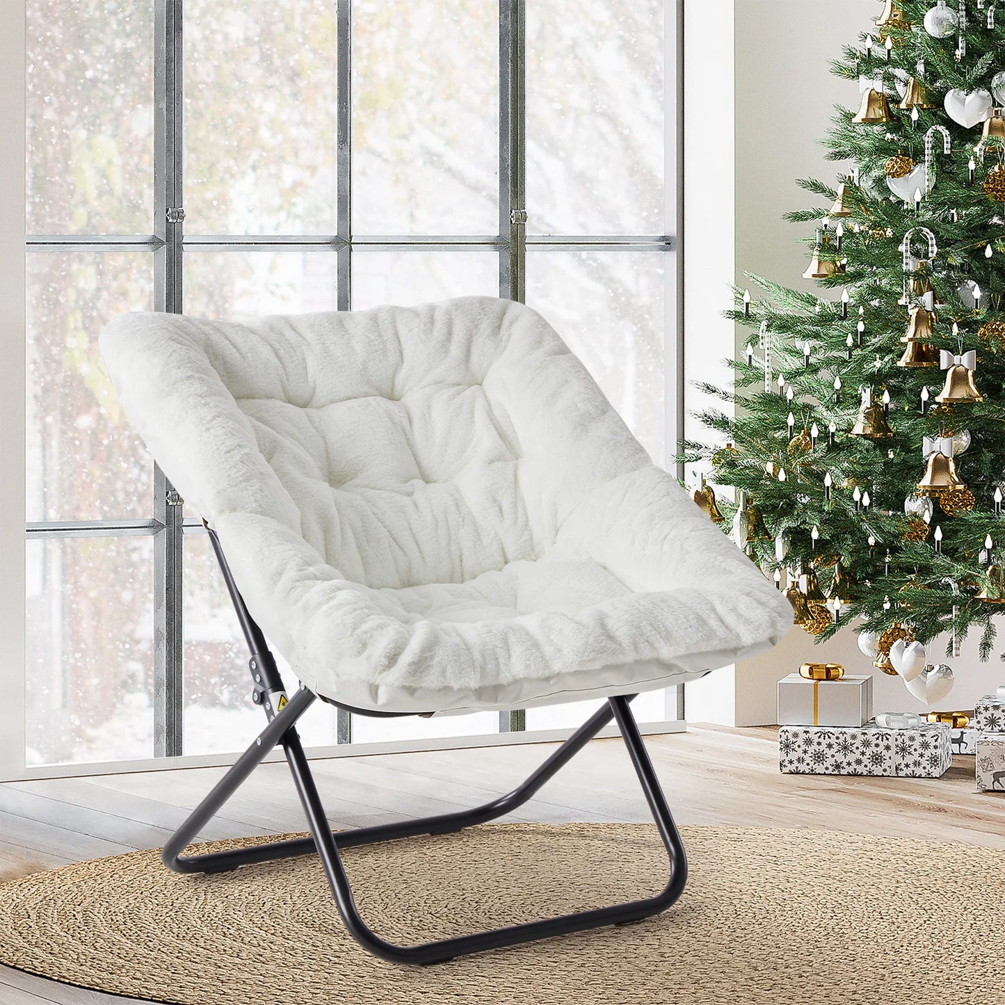 JHK Cozy Saucer Chair With Soft Faux Fur Padded Comfort