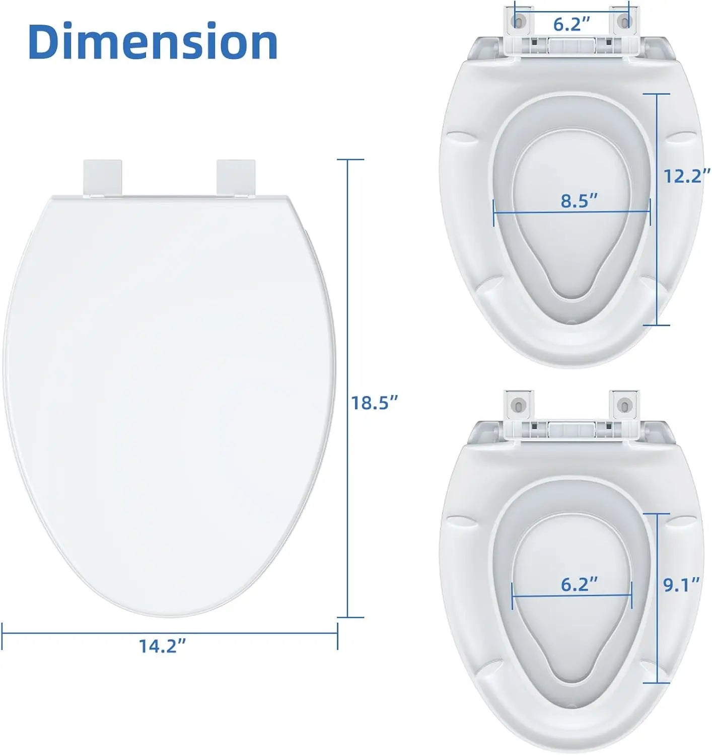Elongated Toilet Seat With Slow Close Quick Release Top Mount