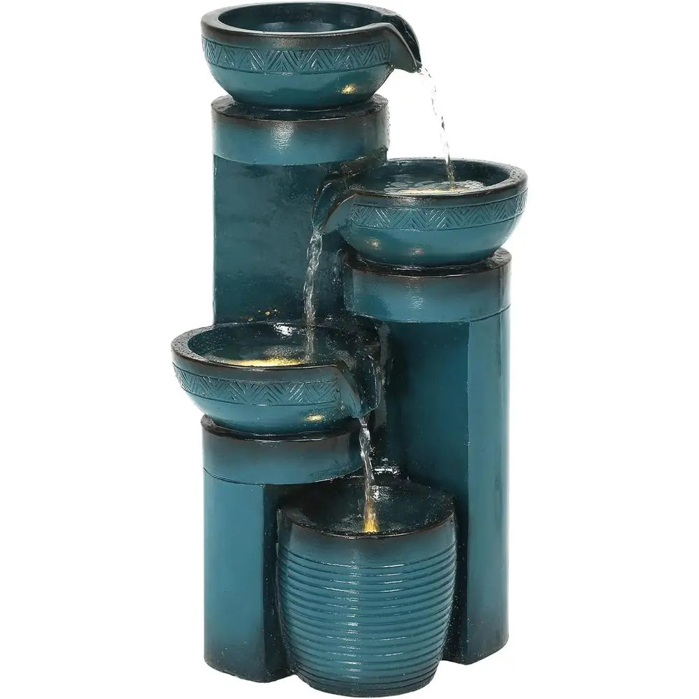 4-Tier Cascading Pedestal Outdoor Water Fountain With LED Lights