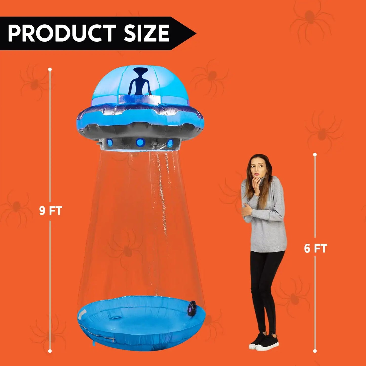 Joyfy 9 ft Halloween Inflatable UFO Alien Decoration for Halloween Decoration with Built-in LED Blow Up Yard Lawn Decoration