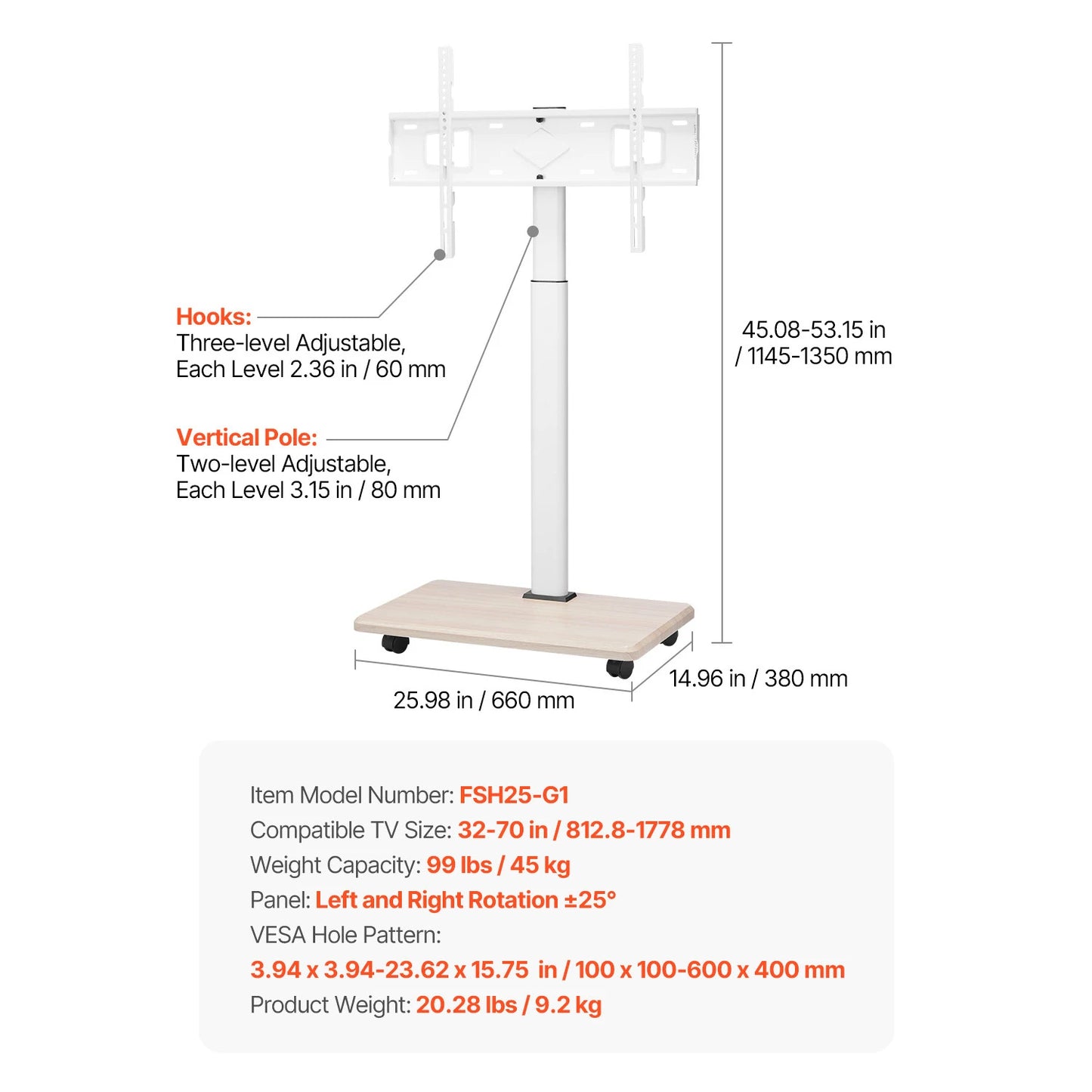 SucceBuy Rolling TV Stand With Wheels For Versatile TVs