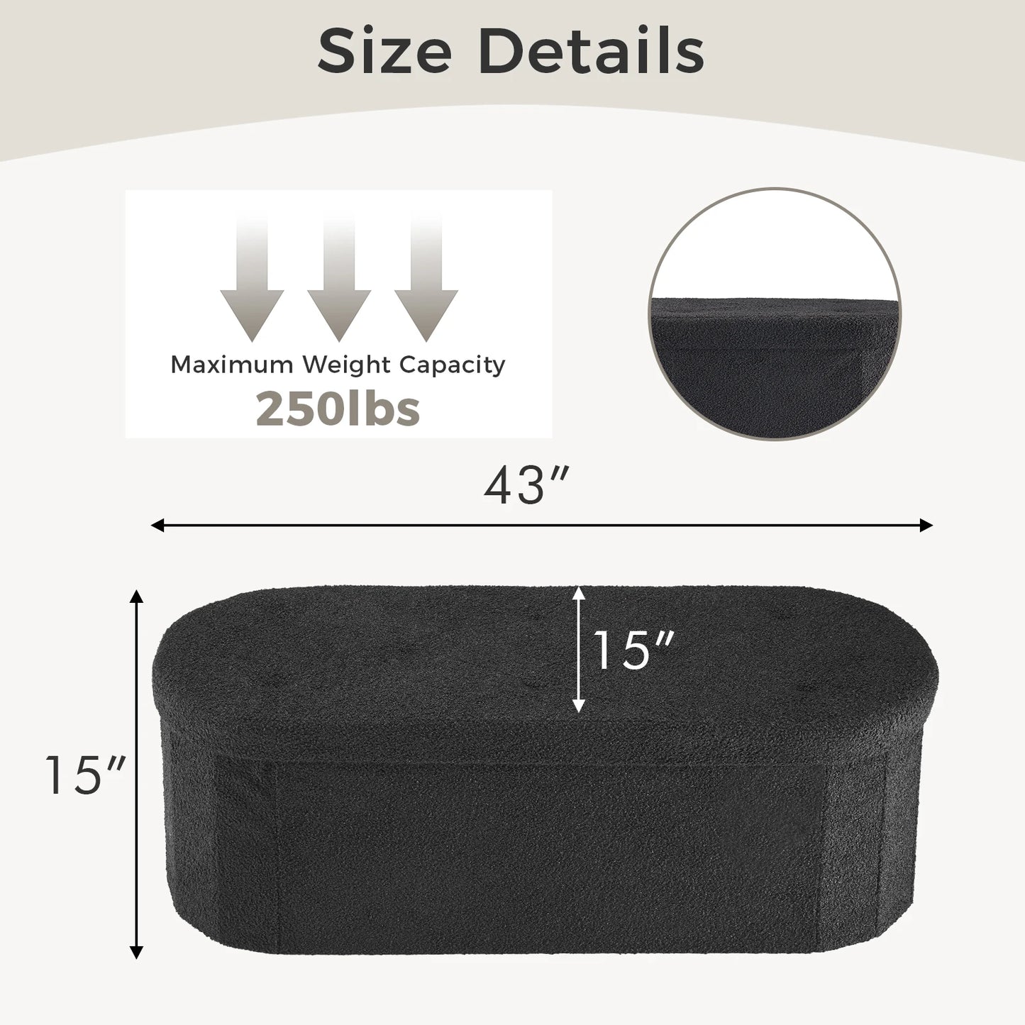 JHK Folding Storage Ottoman Bench With Teddy Fabric