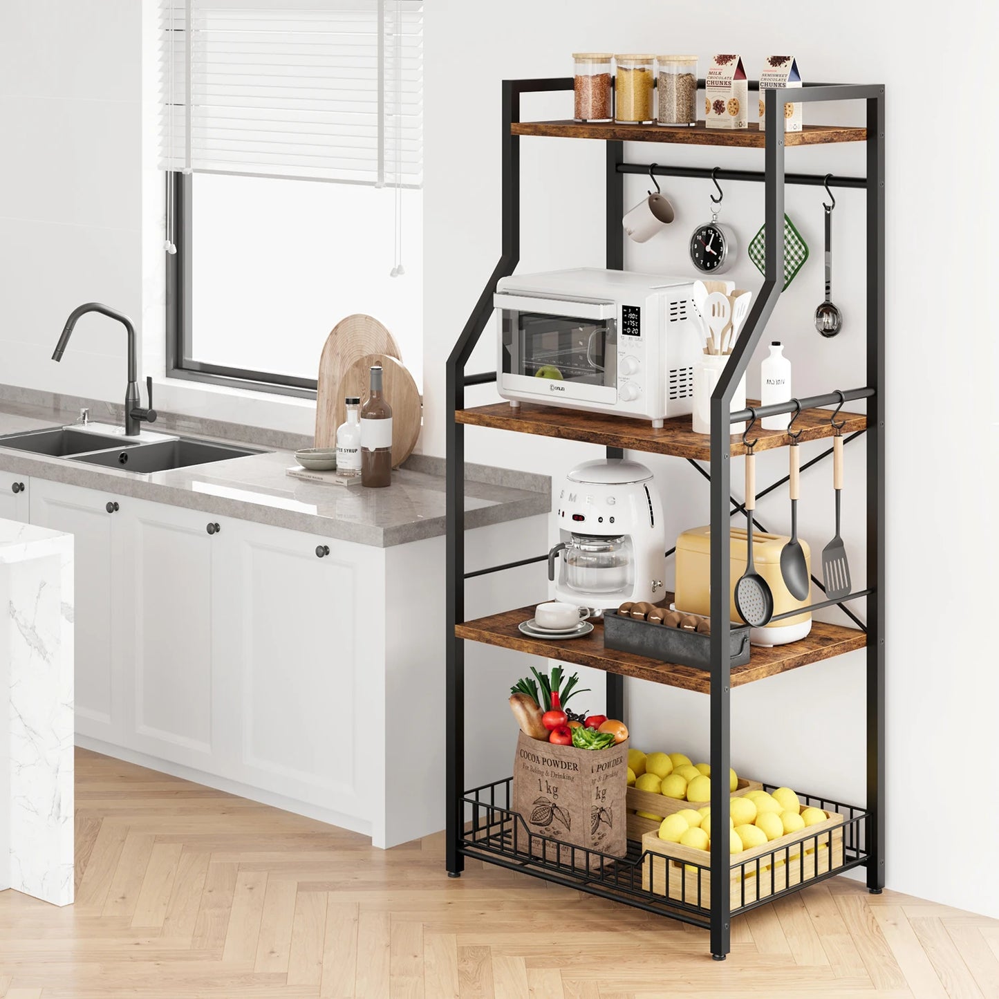 TWISTER.CK Kitchen Bakers Rack Microwave Oven Stand With Large Basket