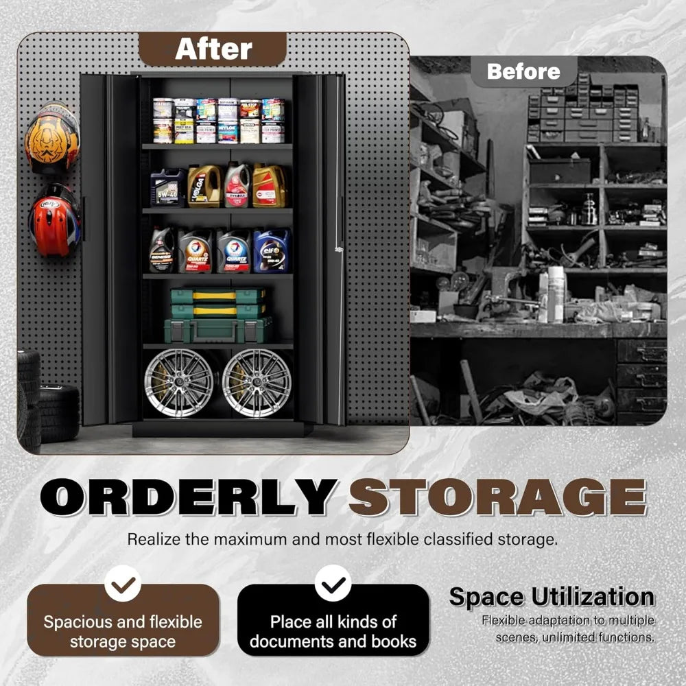Metal Tall Storage Cabinet With Lockable Doors For Garage Organization