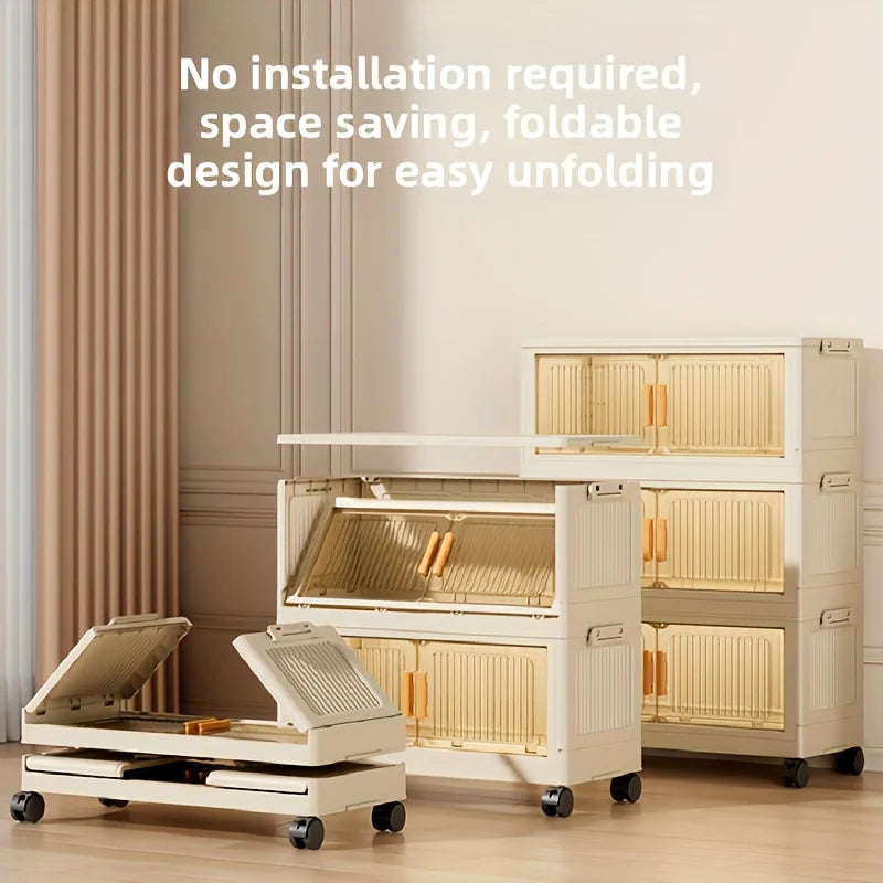 Multi Tier Foldable Plastic Stackable Storage Cabinet With Wheels