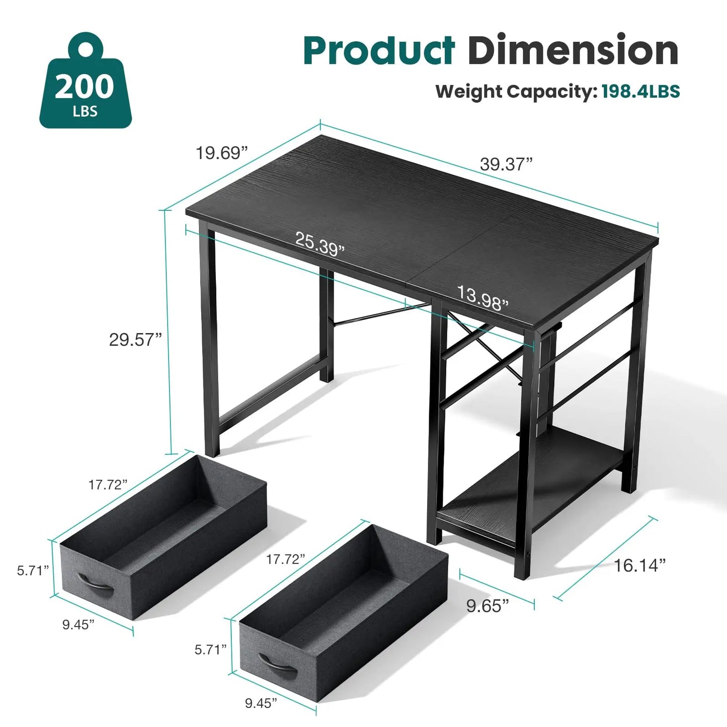 JHK Computer Desk With Drawers For Study Office Wood Table