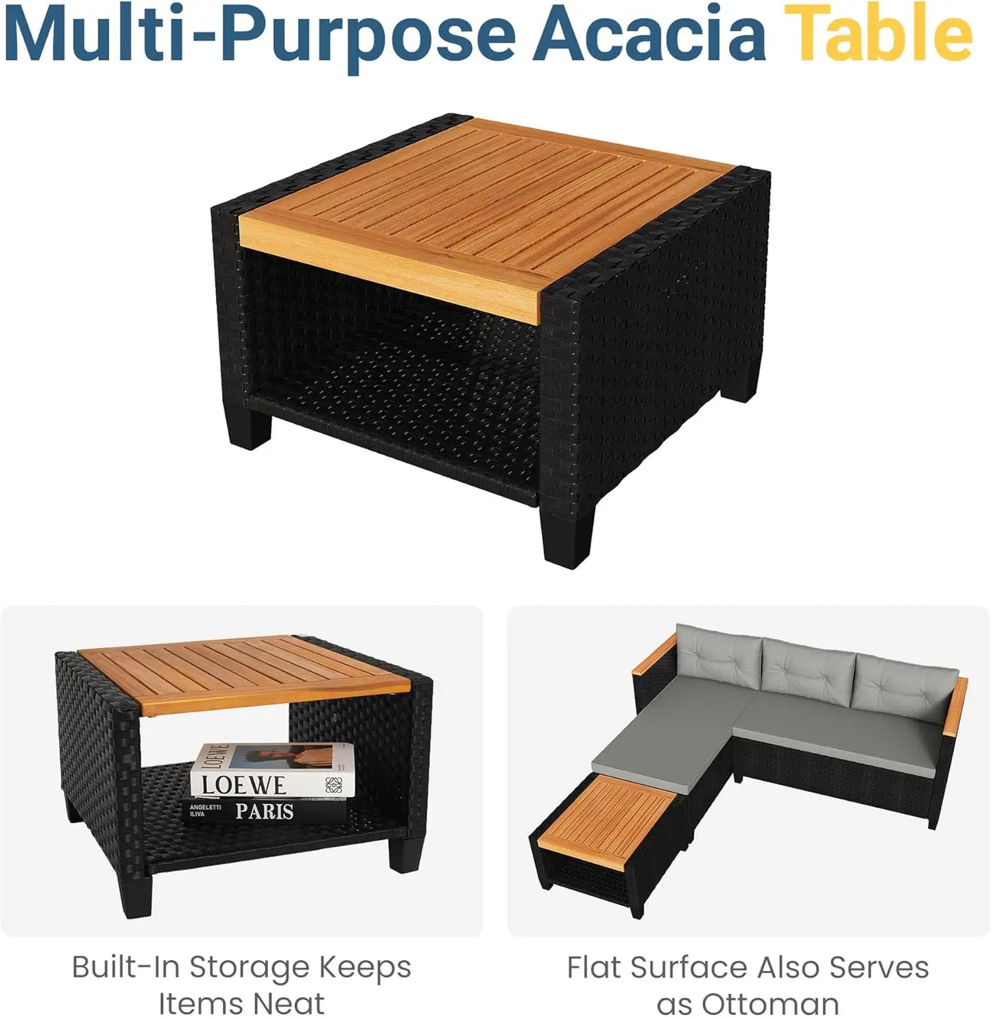 All Weather PE Rattan Outdoor Sectional Sofa Set With Storage Table For Balcony