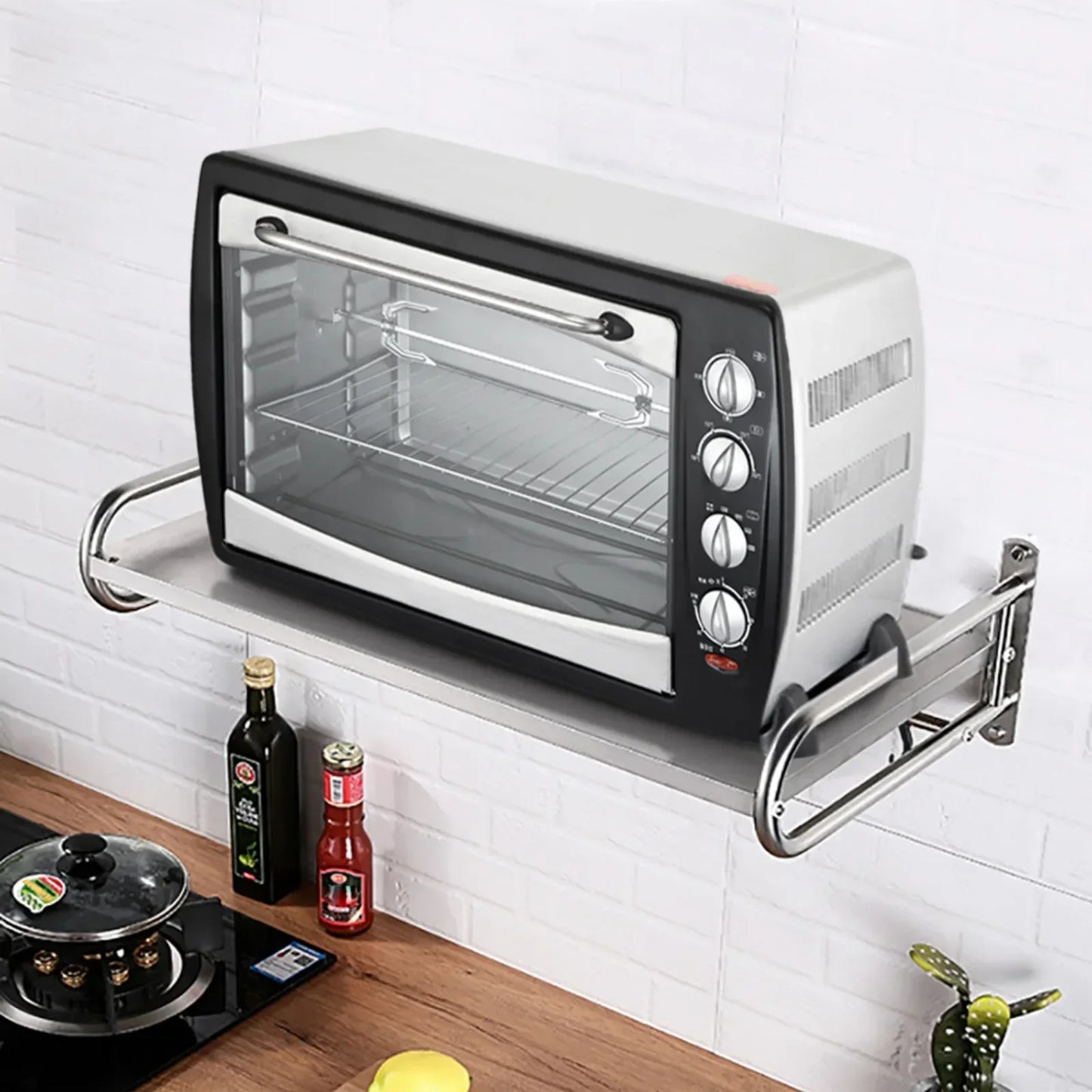 Stainless Steel Microwave Utensil Shelf Wall Mount With 6 Hooks