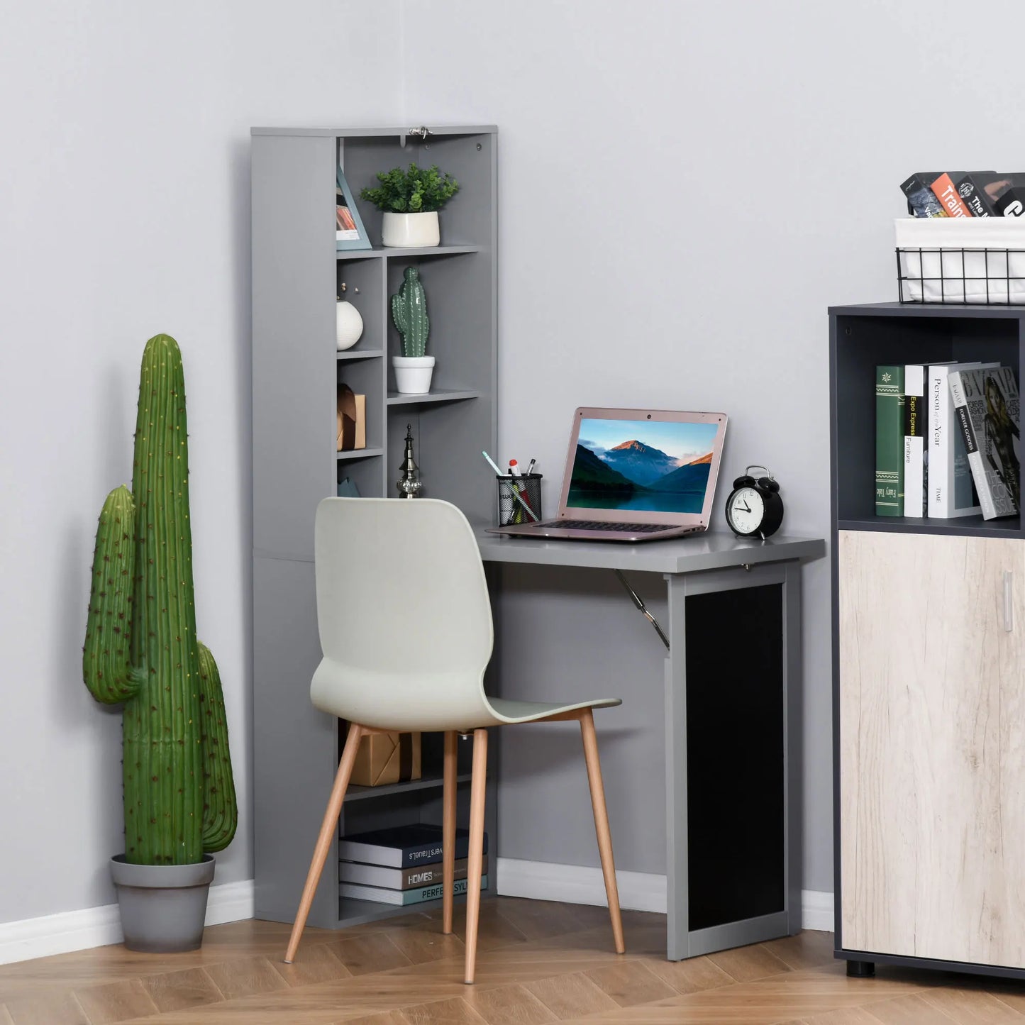 HOMCOM Fold-Out Convertible Office Desk With Blackboard And Side Shelf