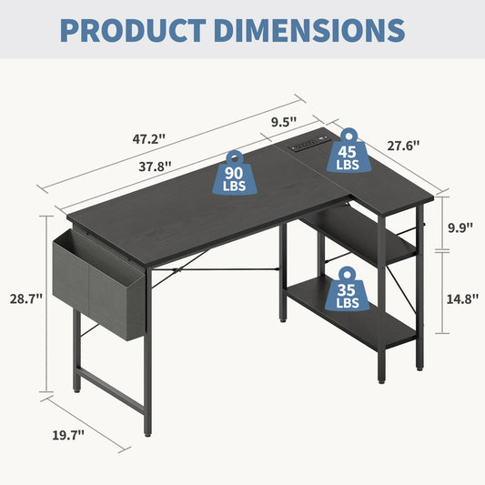 JHK L Shaped Corner Gaming Desk With Power Strip Storage Shelves