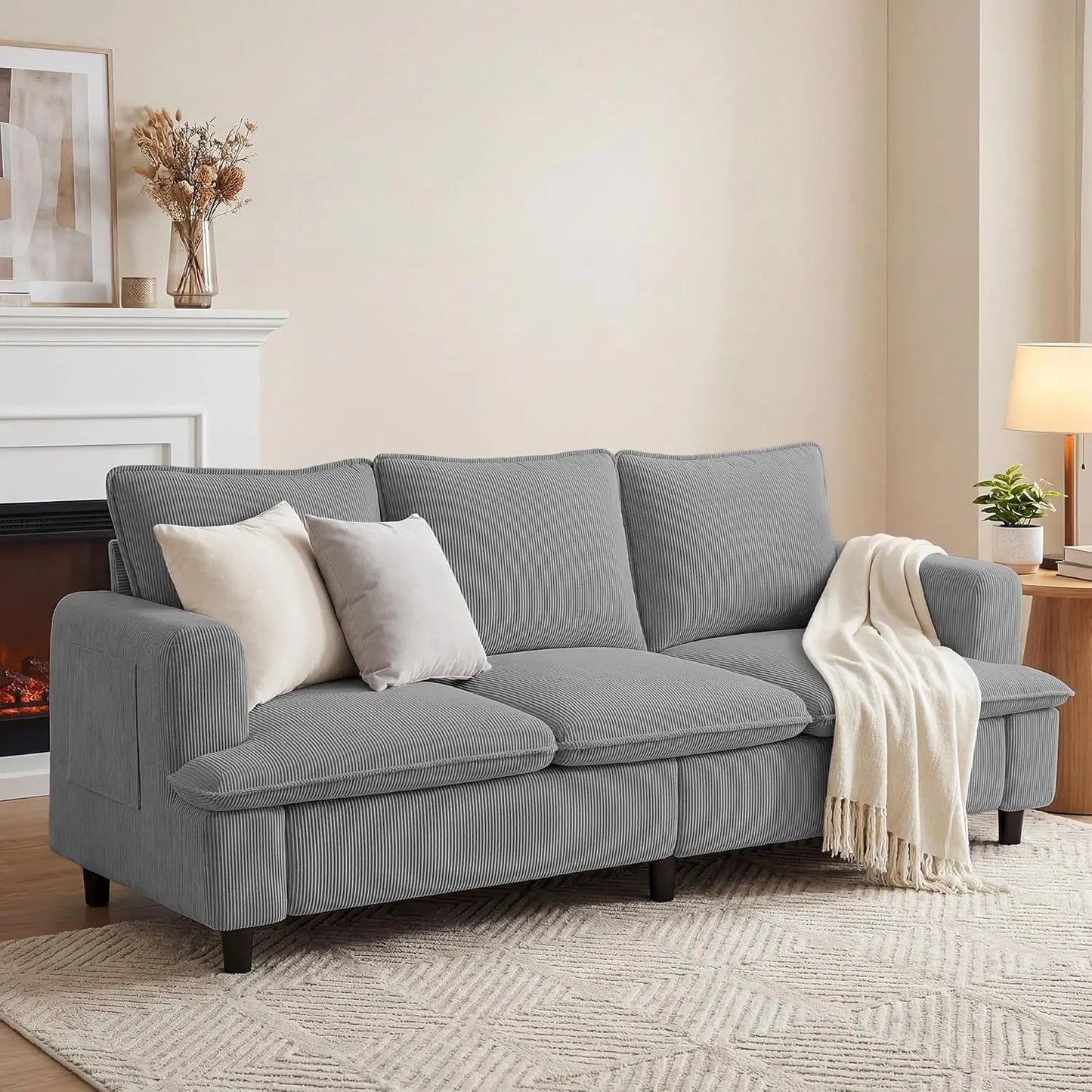3 Seater Couch, 83" Comfy Corduroy Sofa with Deep Seat, Modern Sofa Couch for Living Room, Office, Bedroom, Apartment, Custom