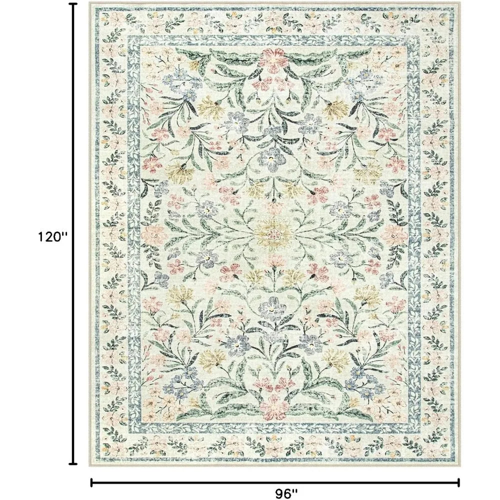 Boho Floral Distressed Area Rug Non Slip Soft Ultra Thin
