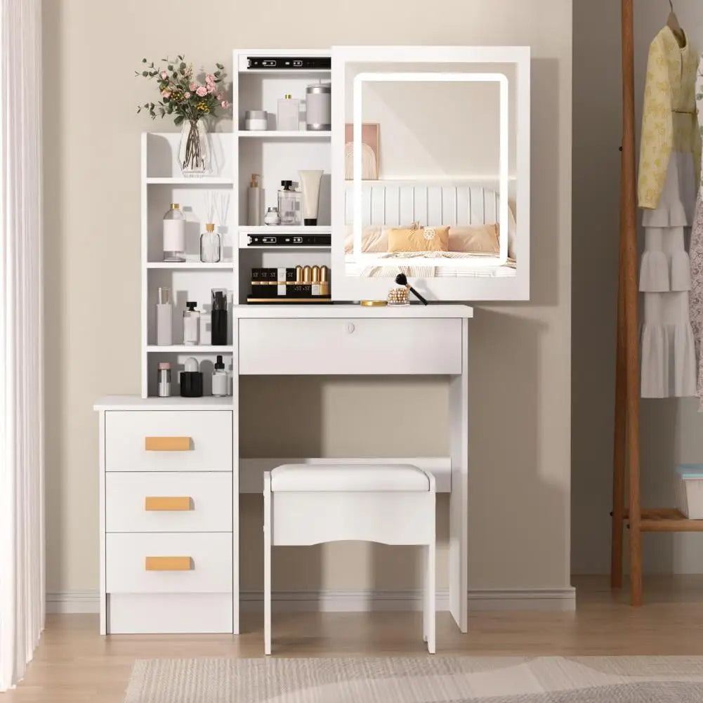 Diowewea Vanity Desk With Sliding Mirror And Lights