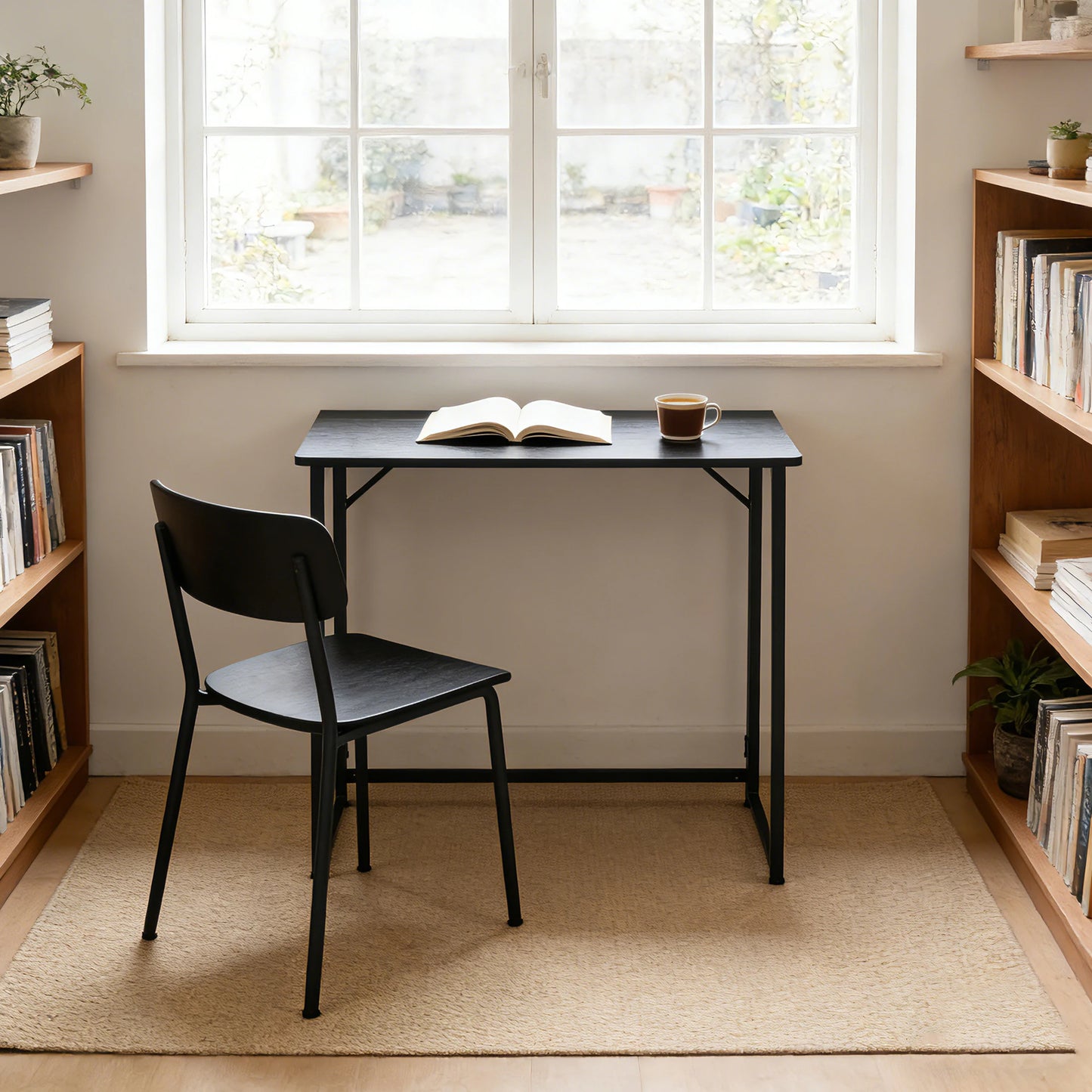 JHK Folding Office Desk With Metal Frame Easy Assembly