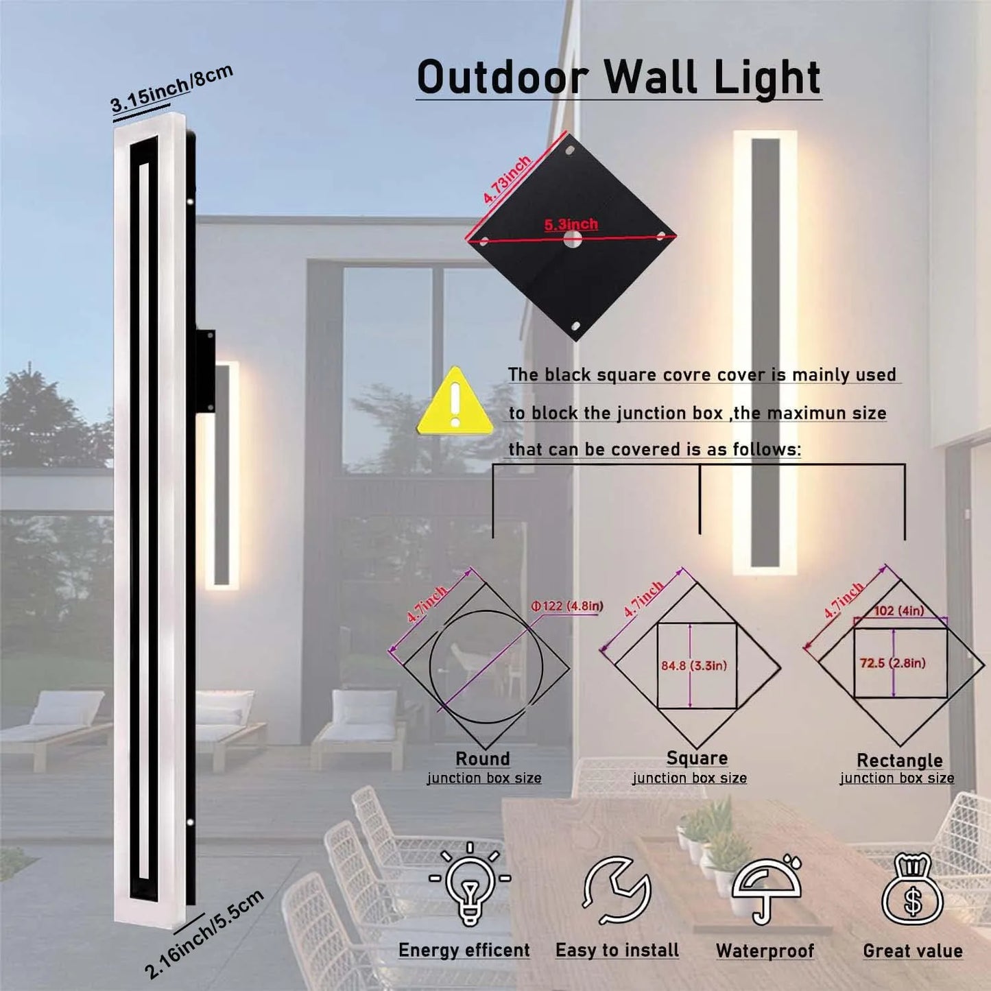Outdoor Long Strip LED Wall Light Sconce Frosted Acrylic IP67