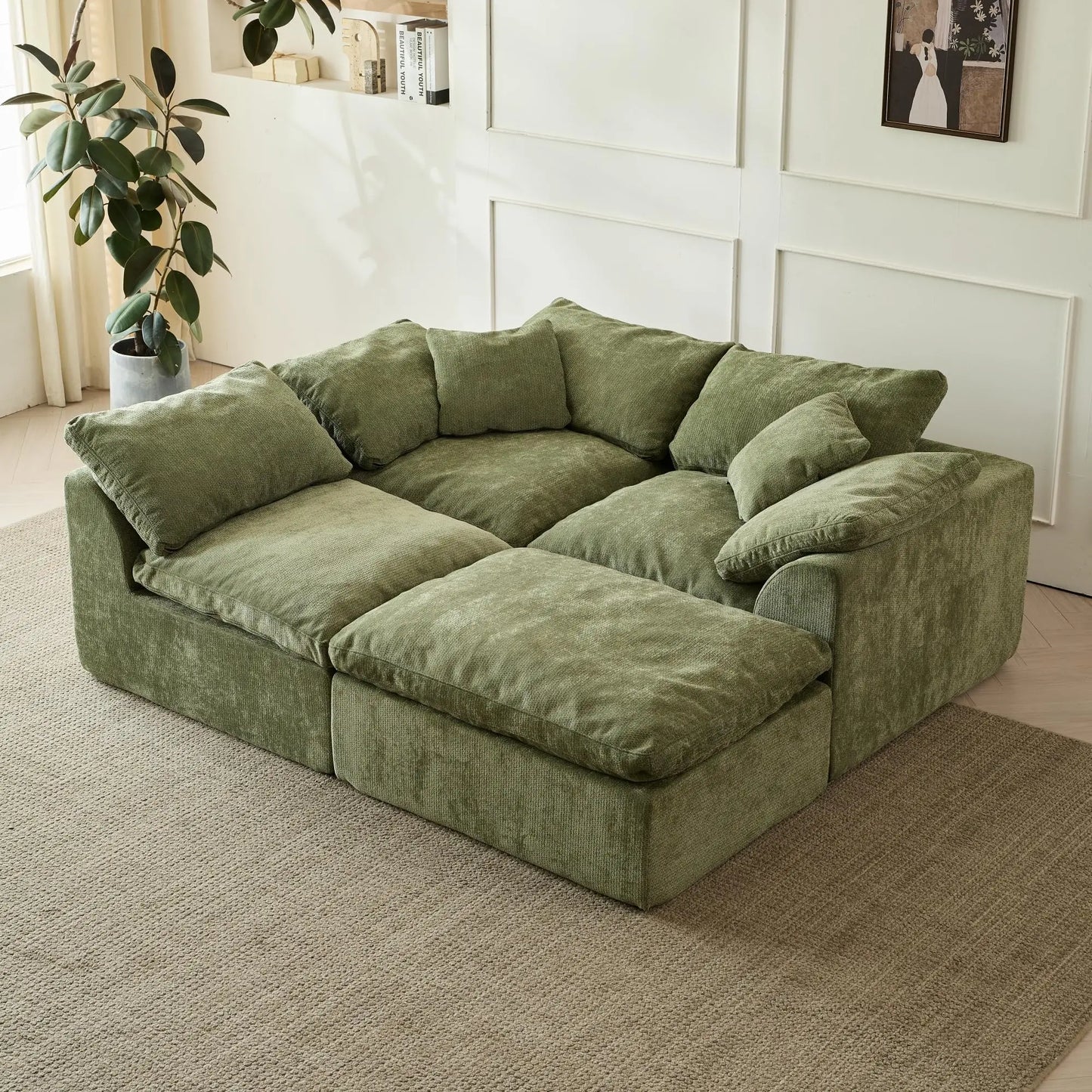 Yeflixvrau Modern Cloud L-Shaped 3-Seater Sofa