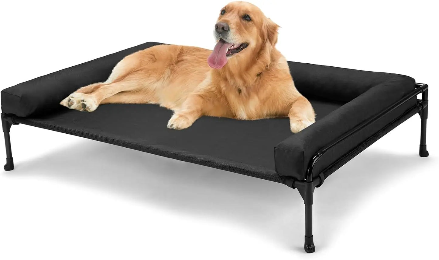 Elevated Cooling Dog Cot Bed With Mesh And Removable Bolster