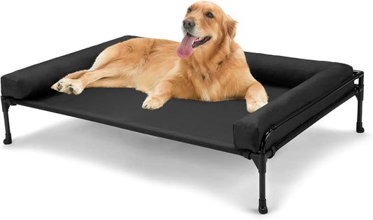 Elevated Cooling Dog Cot Bed With Mesh And Removable Bolster