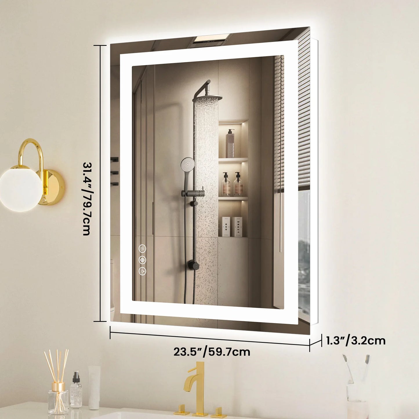 JHK LED Bathroom Vanity Mirror With Tempered Glass And Backlight