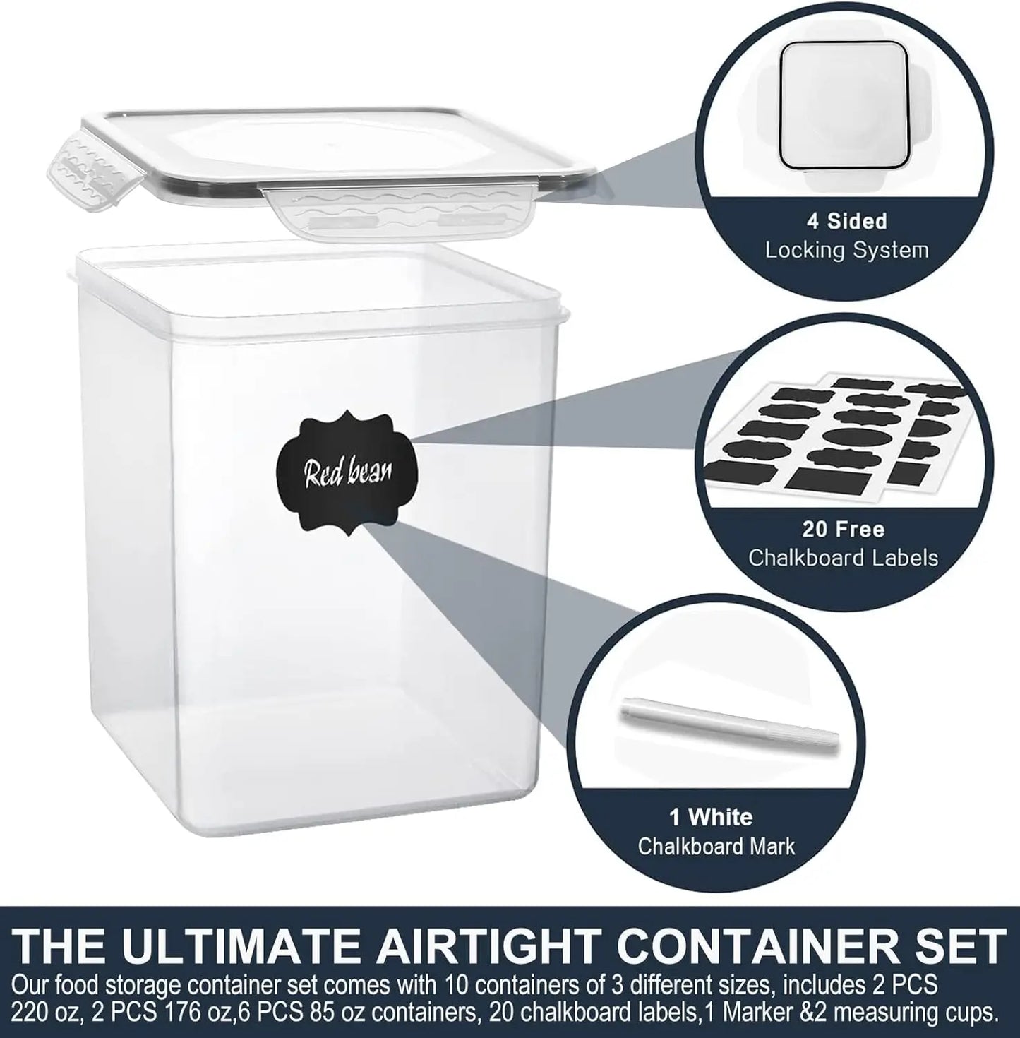 Airtight Plastic Food Storage Containers 10 Pack For Pantry Organization